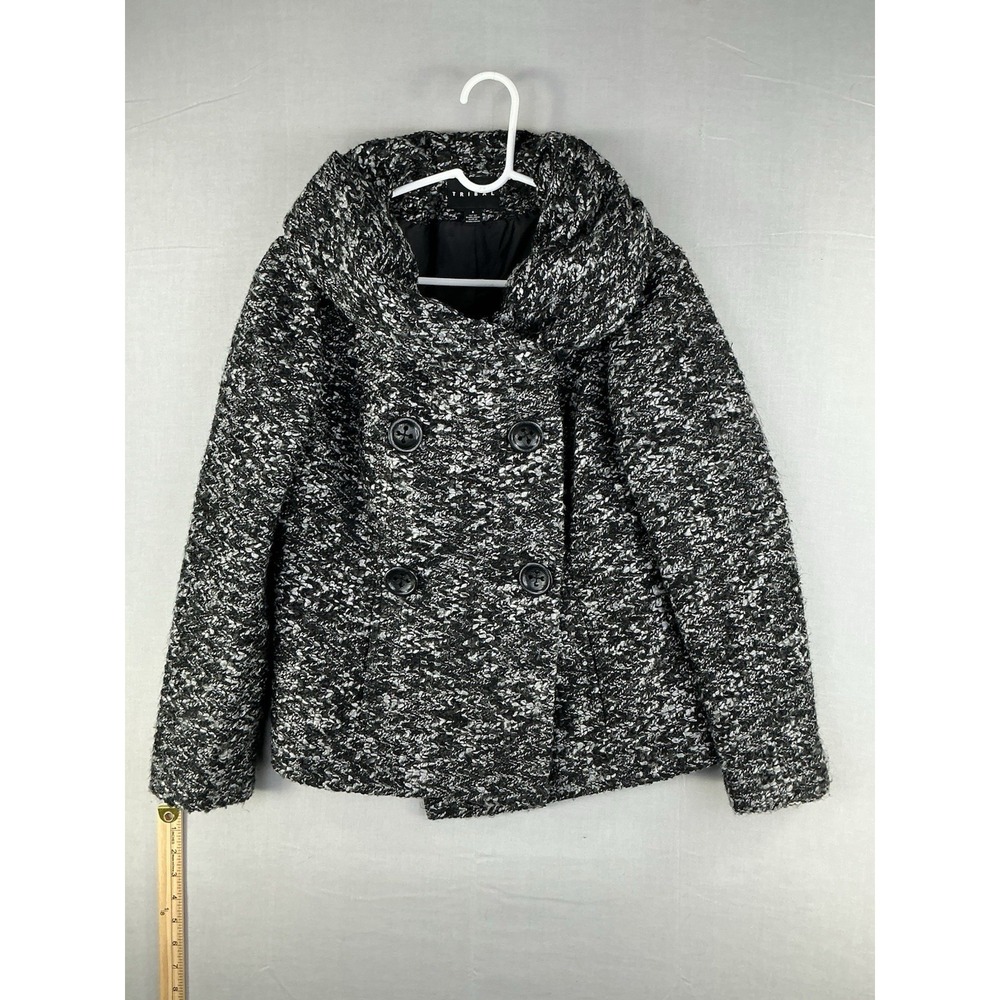 Tribal Womens Size 6 Black White Tweed Double Breasted Coat Jacket